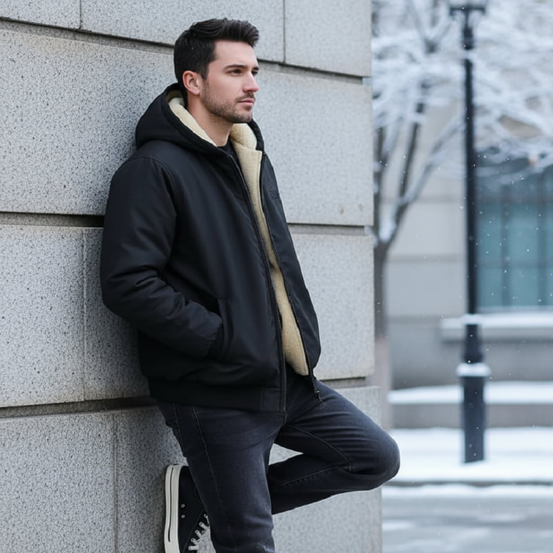 کاپشن مردانه مشکی داخل تمام خز مدل adidas-مشکی